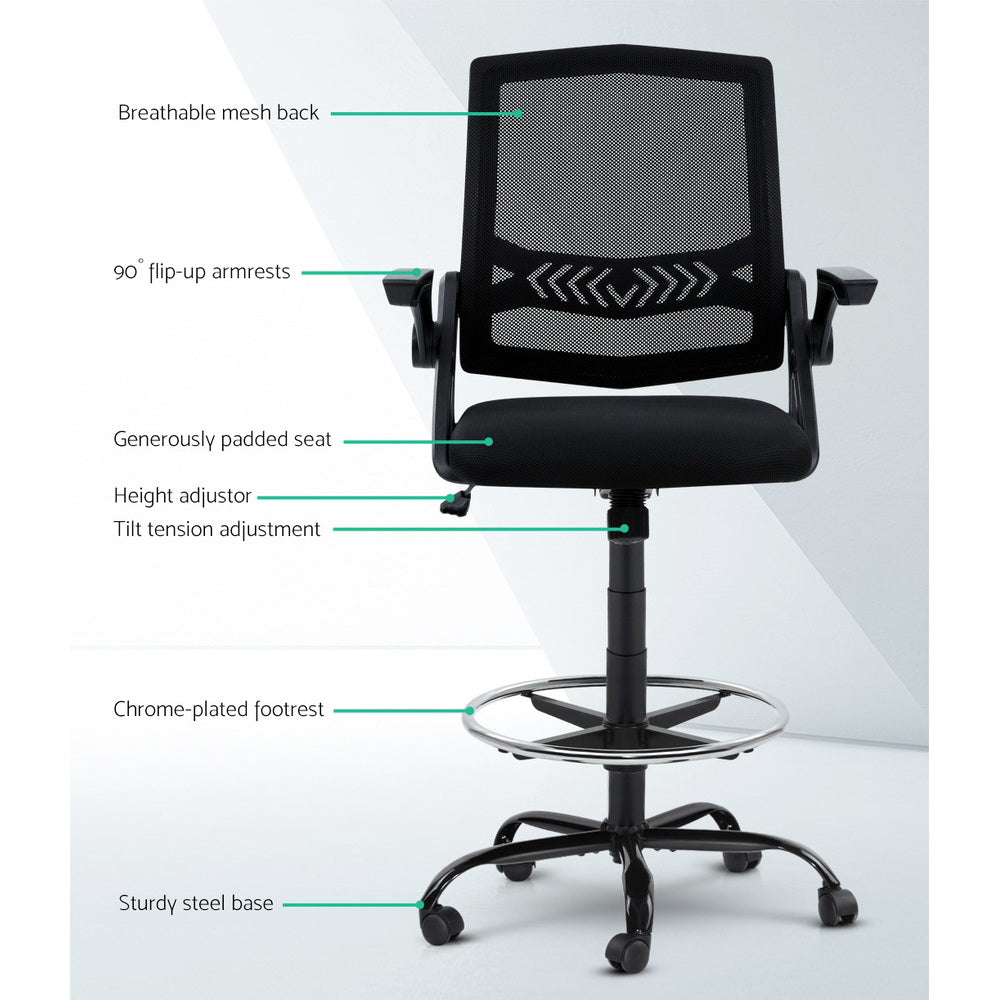 Artiss Office  Veer Drafting Stool Mesh Chairs Black