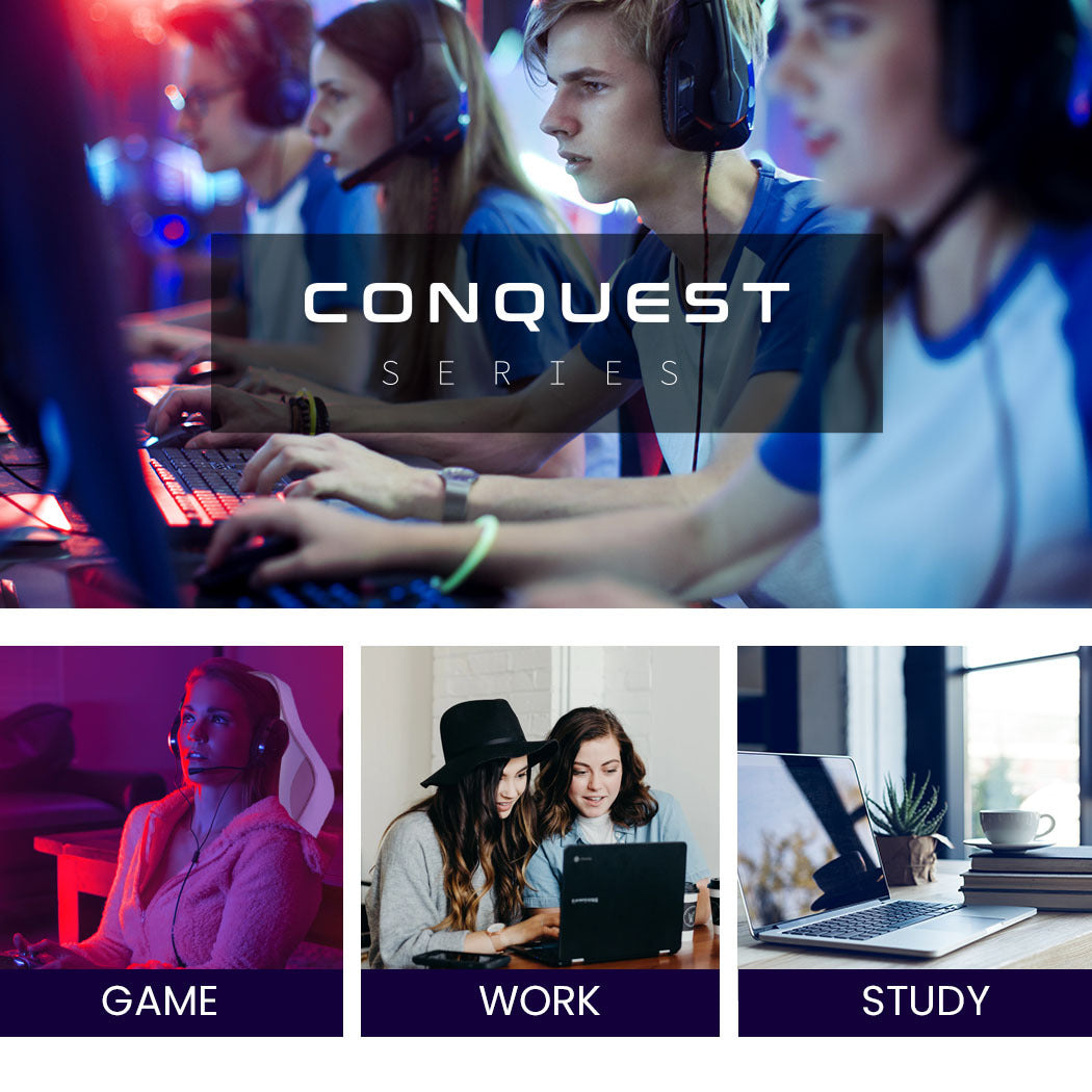 OVERDRIVE Conquest Series Reclining Gaming Ergonomic Office Chair with Lumbar and Neck Pillows, Black