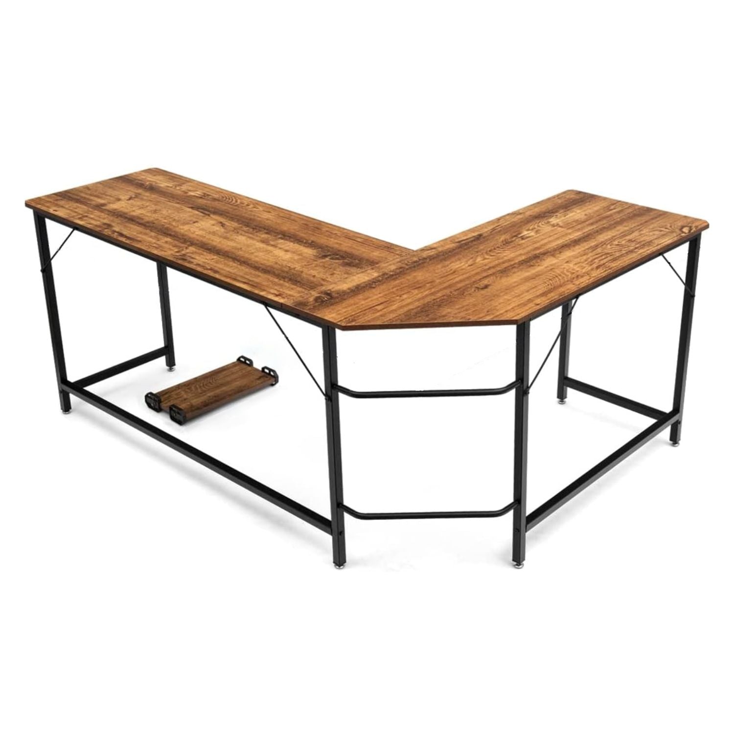 EKKIO L-Shaped Corner Computer Desk with CPU Stand (Brown)