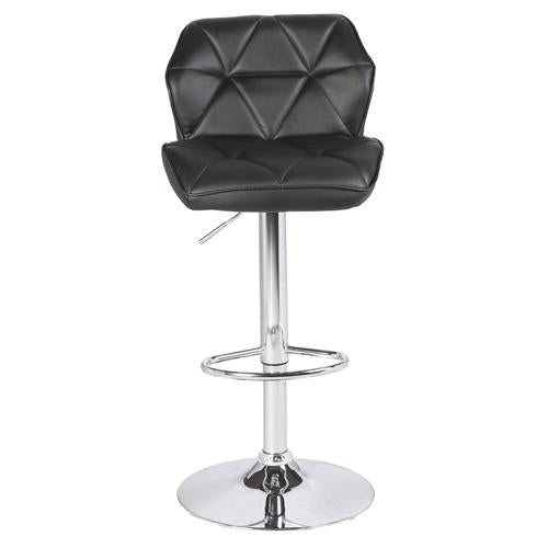 2 Black Bar Stools Faux Leather Mid High Back Adjustable Crome Base Gas Lift Swivel Chairs