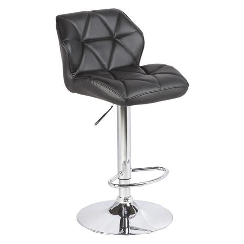 2 Black Bar Stools Faux Leather Mid High Back Adjustable Crome Base Gas Lift Swivel Chairs
