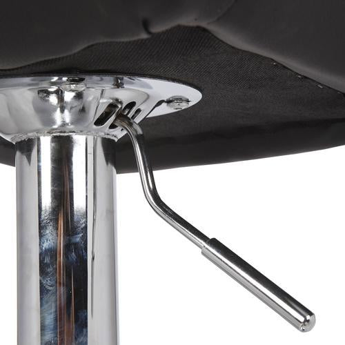 2 Black Bar Stools Faux Leather Mid High Back Adjustable Crome Base Gas Lift Swivel Chairs