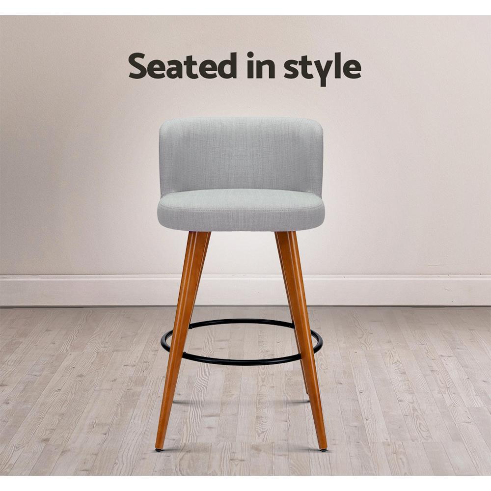 Artiss Set of 4 Wooden Fabric Bar Stools Circular Footrest - Light Grey