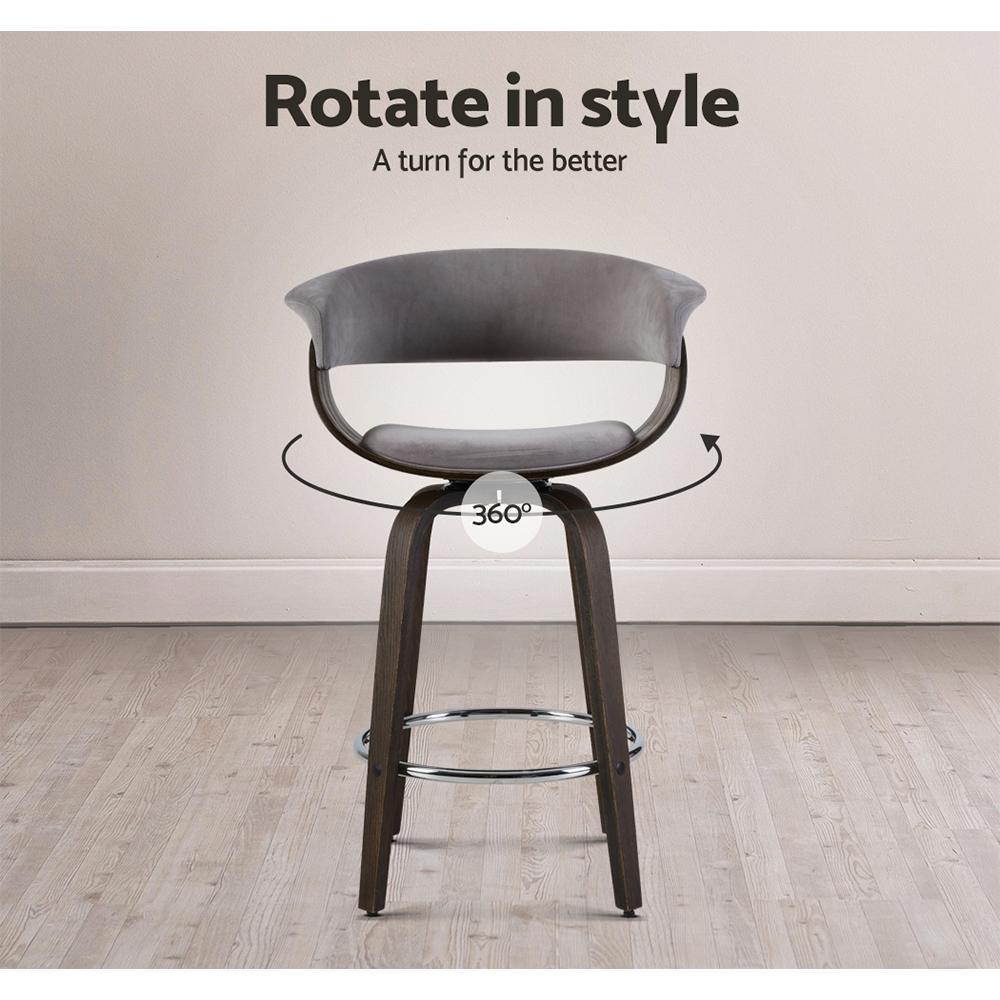 Artiss Swivel PU Leather Bar Stool - Wood and Grey