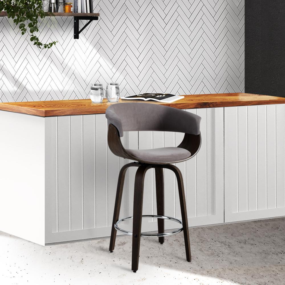 Artiss Swivel PU Leather Bar Stool - Wood and Grey