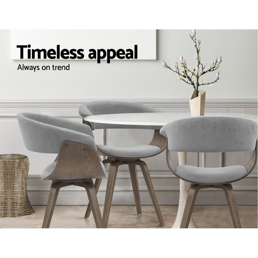 Artiss Bentwood Velvet Fabric Timber Wood Retro Grey Chairs