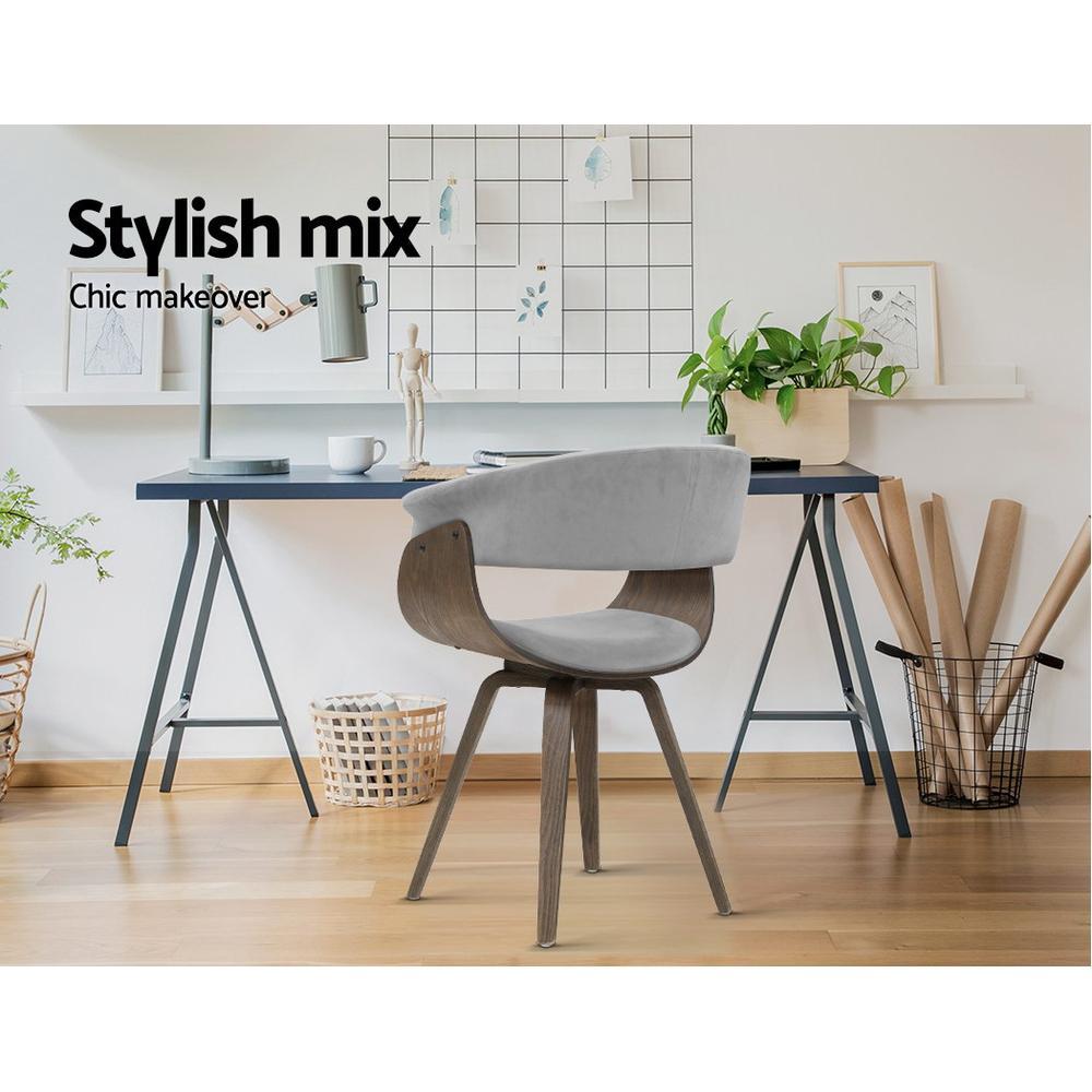 Artiss Bentwood Velvet Fabric Timber Wood Retro Grey Chairs