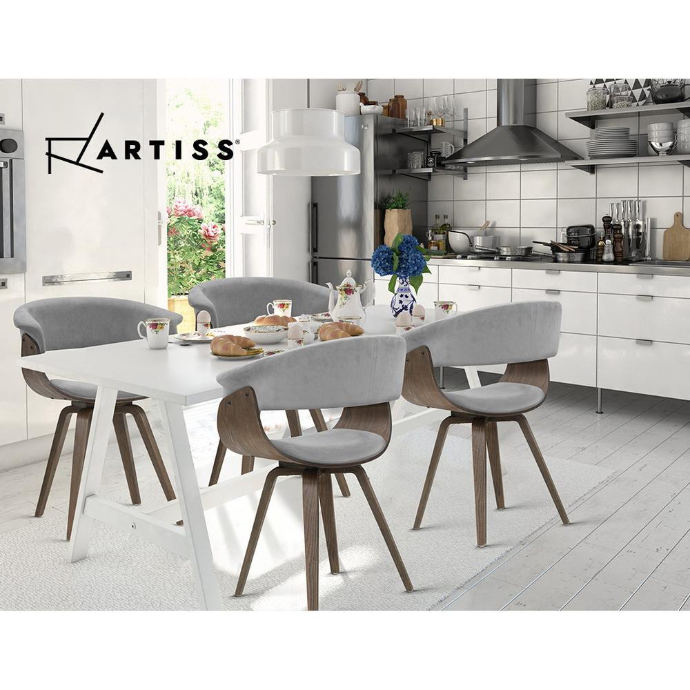 Artiss Bentwood Velvet Fabric Timber Wood Retro Grey Chairs