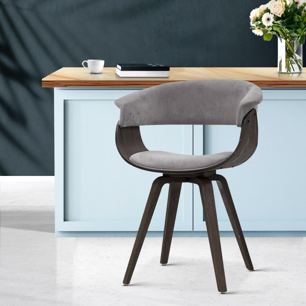 Artiss Bentwood Velvet Fabric Timber Wood Retro Grey Chairs