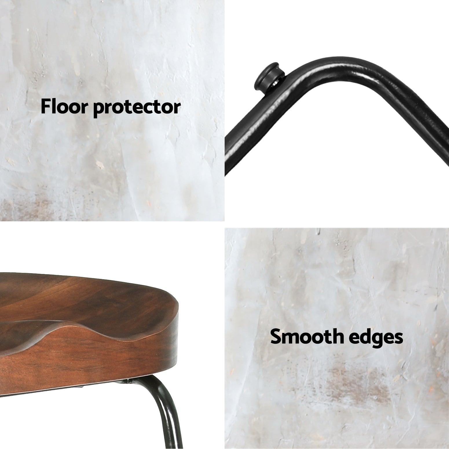 Artiss Set of 2 Backless Elm Wood Bar Stools 75cm - Black
