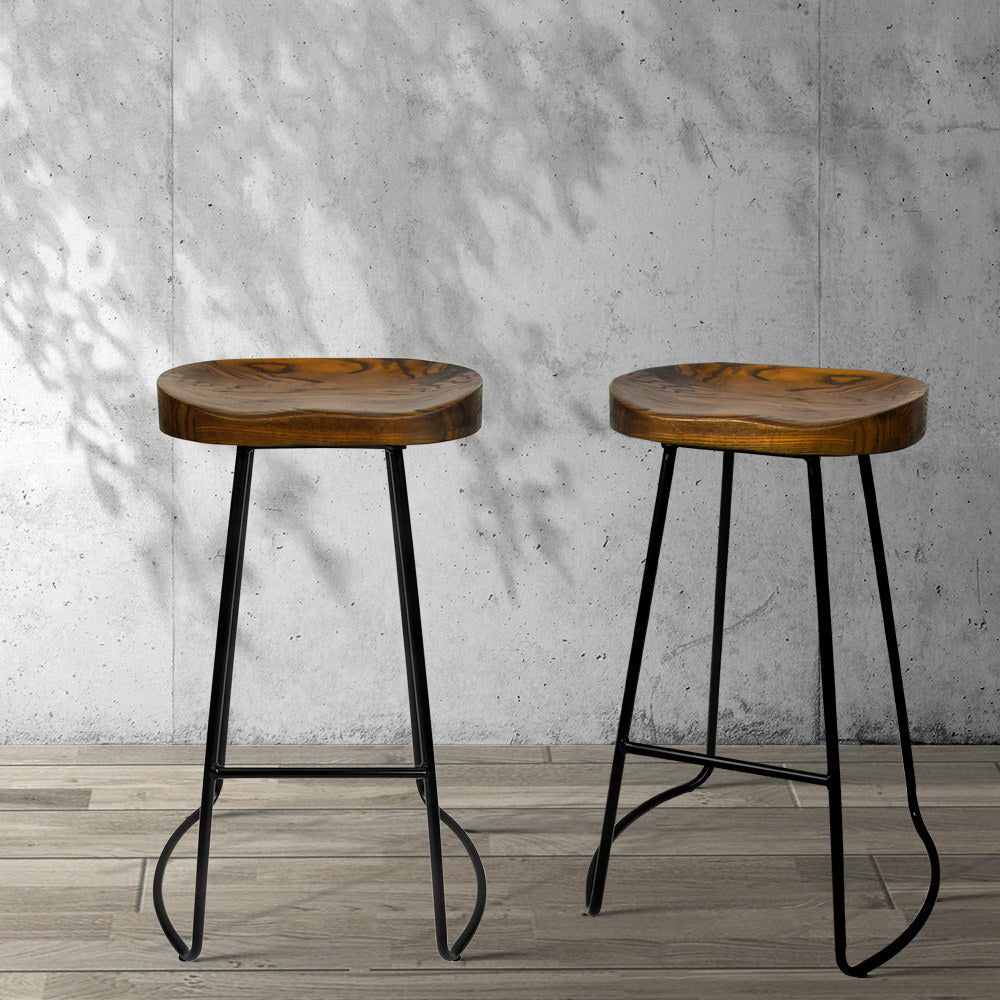 Artiss Set of 2 Backless Elm Wood Bar Stools 75cm - Black