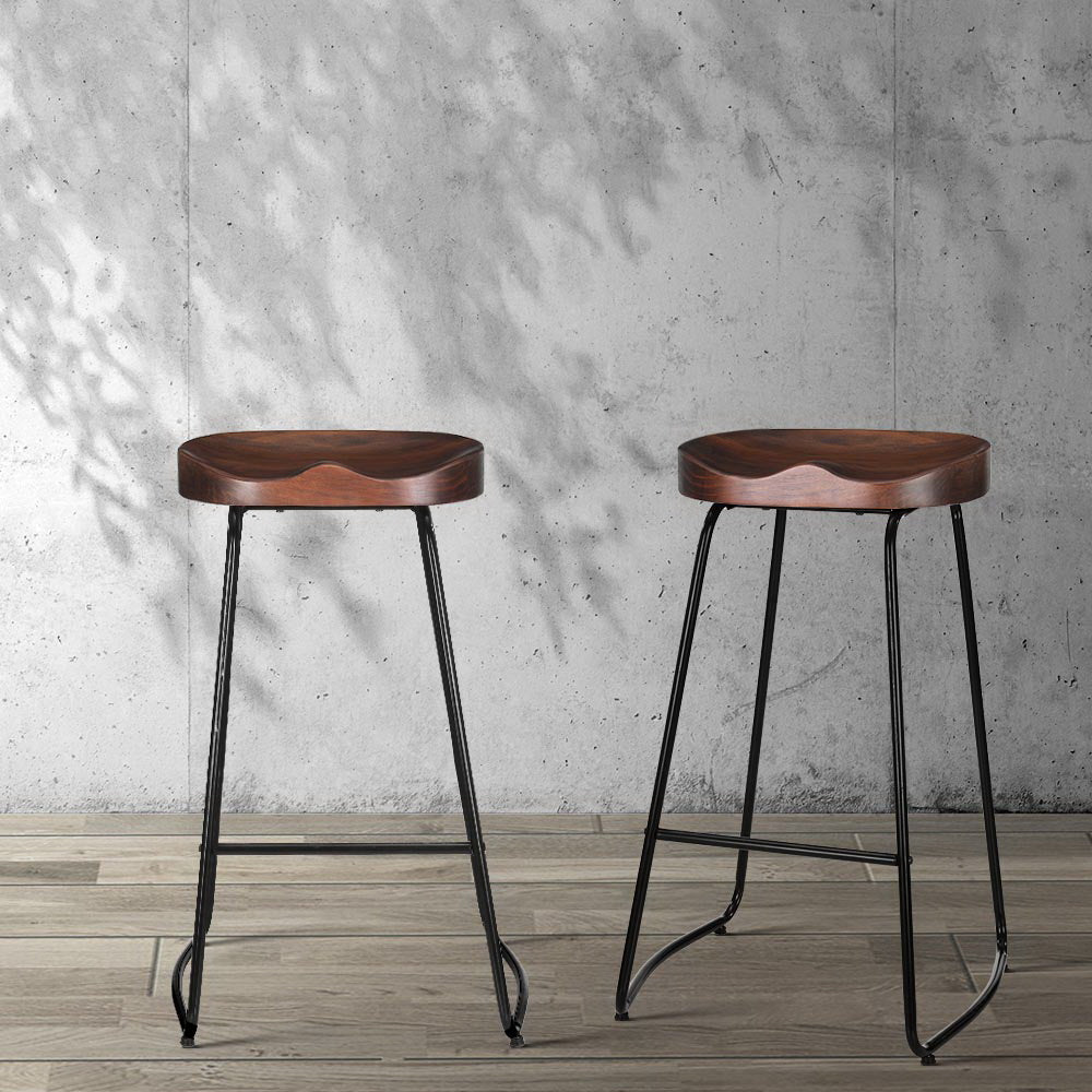 Artiss Set of 2 Backless Elm Wood Bar Stools 75cm - Black