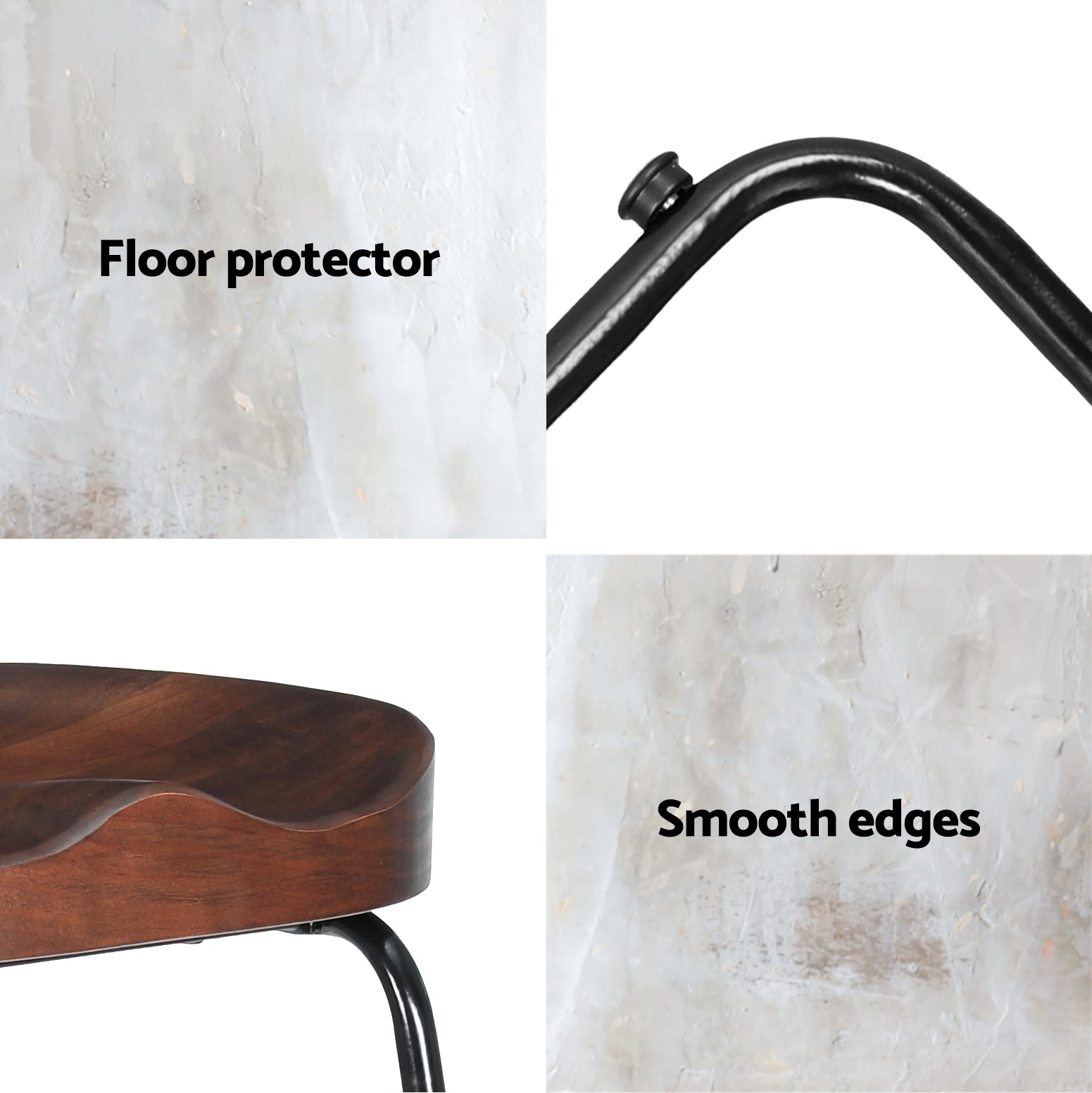 Artiss Set of 2 Elm Wood Backless Bar Stools 65cm - Black and Dark Natural