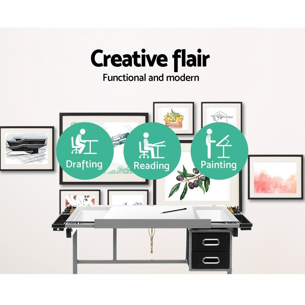 Artiss Glass Craft Adjustable Drawing Desk Grey