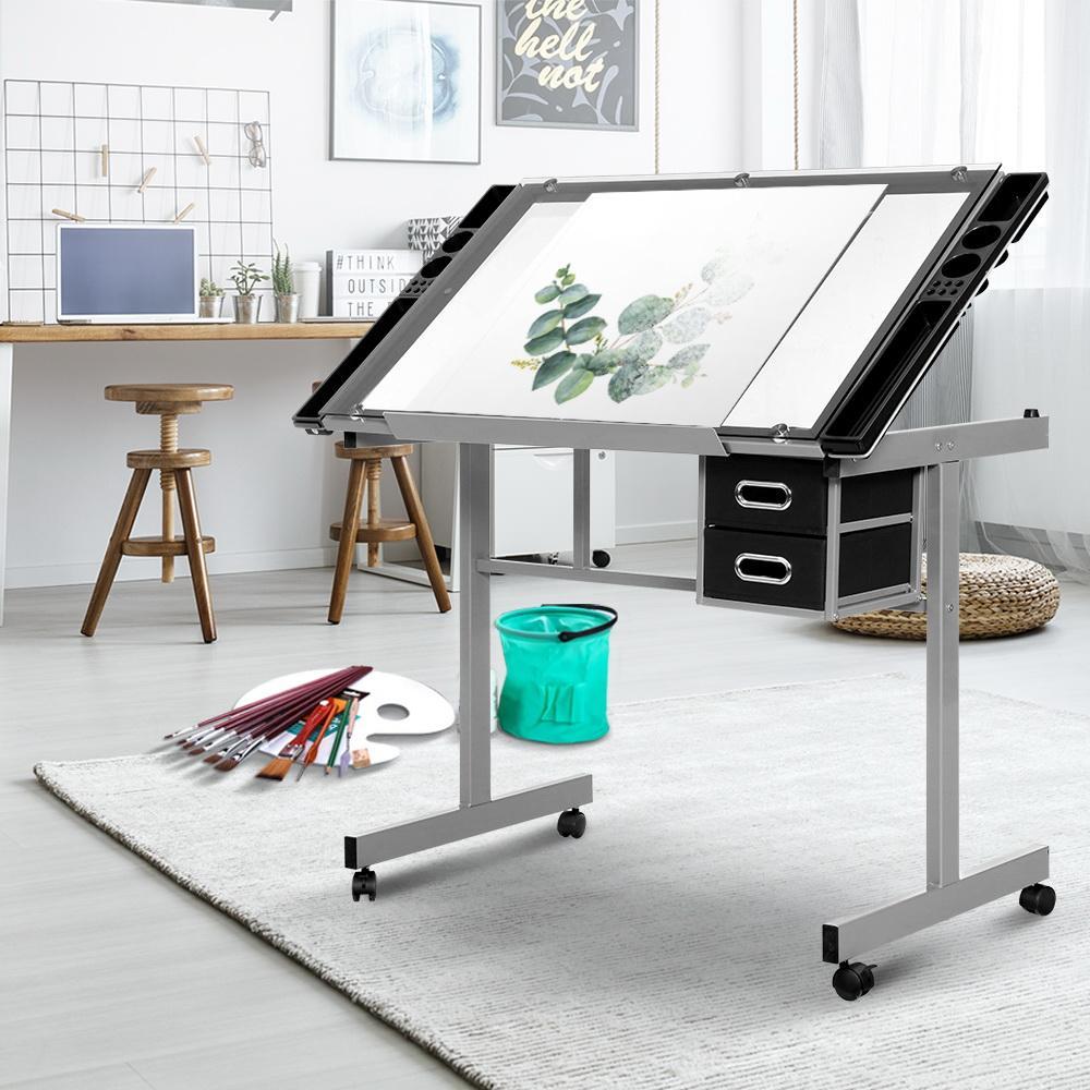 Artiss Glass Craft Adjustable Drawing Desk Grey
