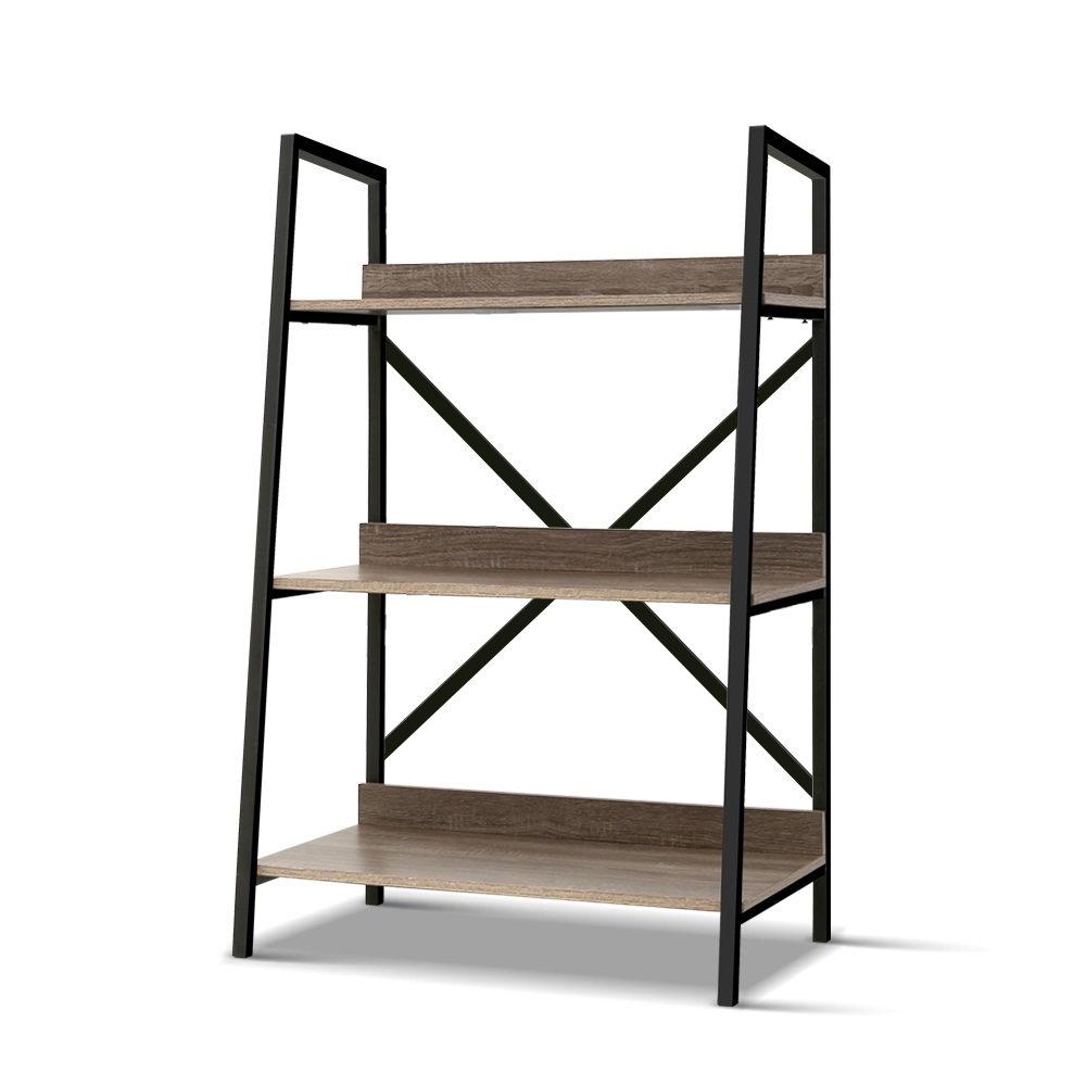 Artiss 3 Tier Metal Oak Bookshelf