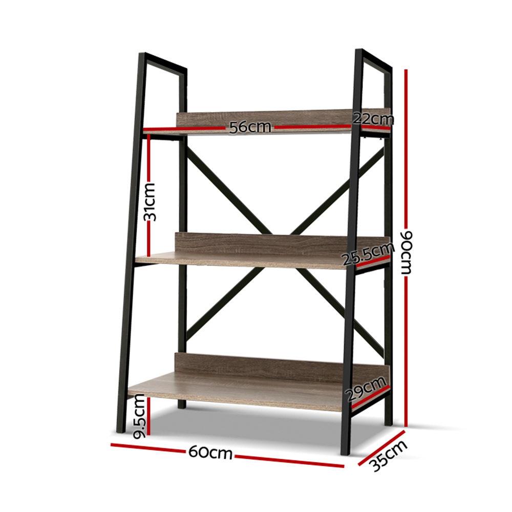 Artiss 3 Tier Metal Oak Bookshelf