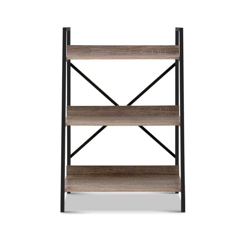 Artiss 3 Tier Metal Oak Bookshelf