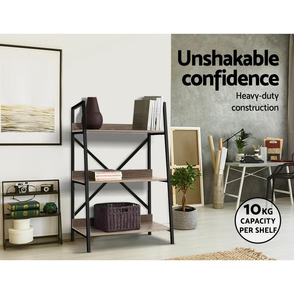 Artiss 3 Tier Metal Oak Bookshelf