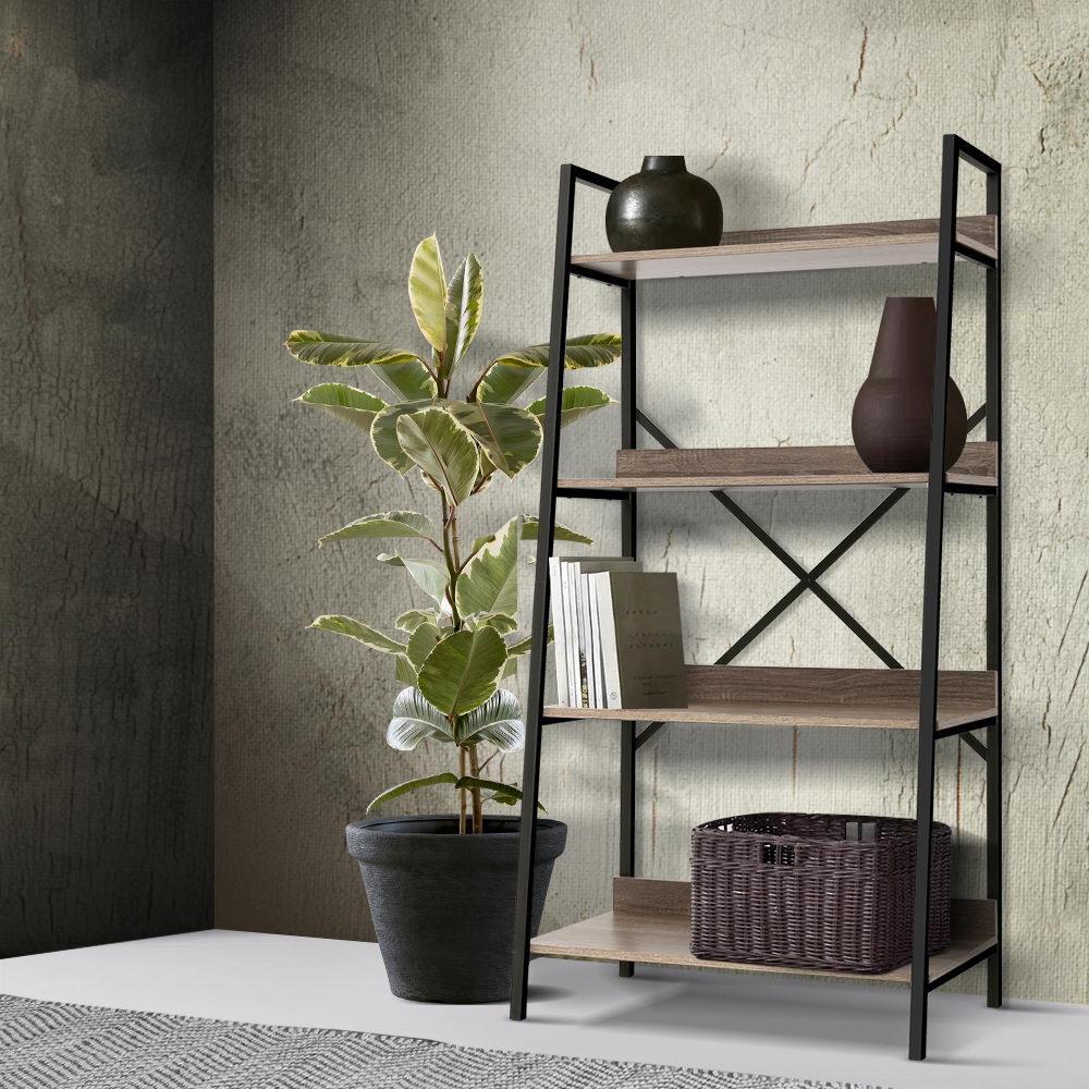 Artiss 4Tier Metal Oak Bookcase