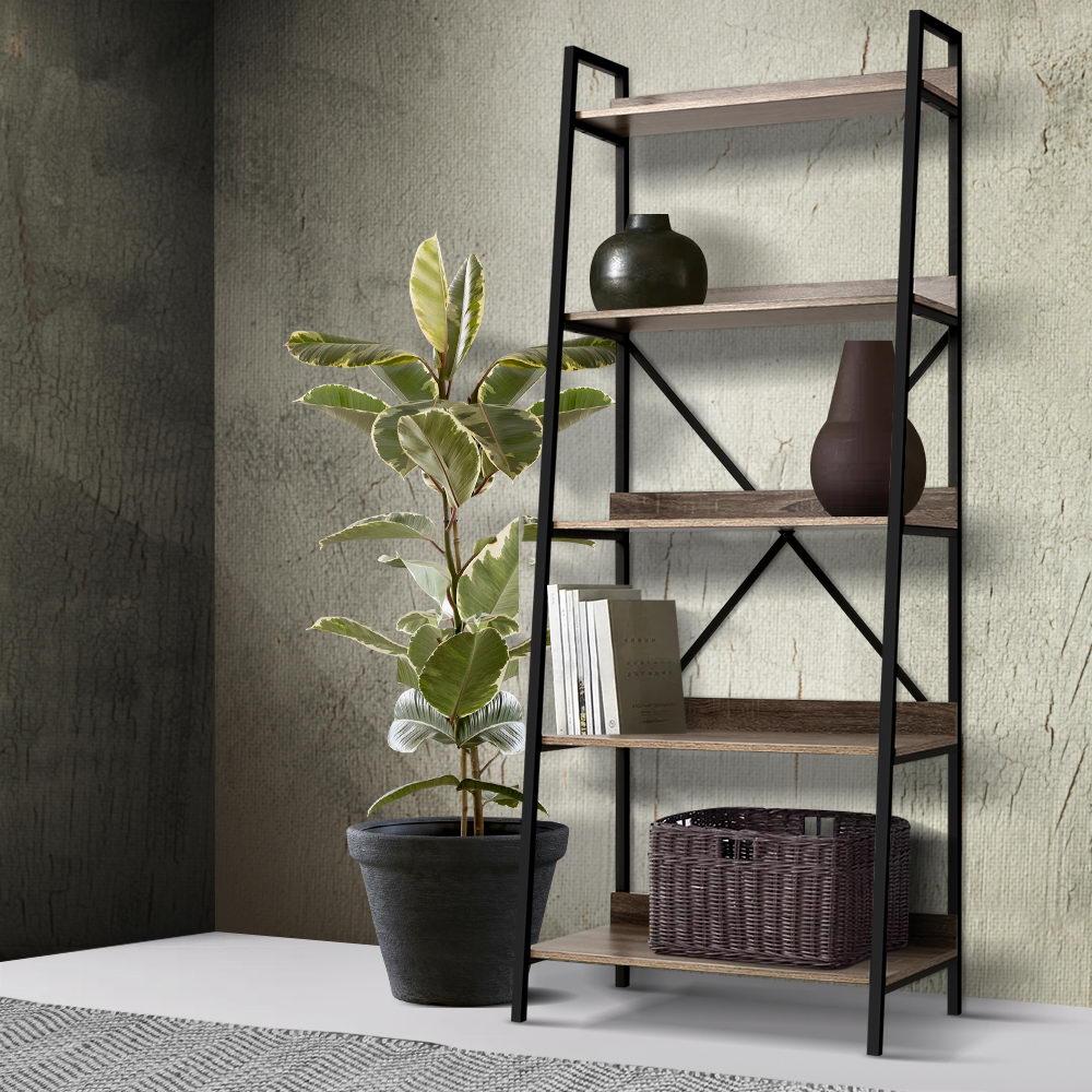 Artiss 5Tier Oak Metal Bookcase