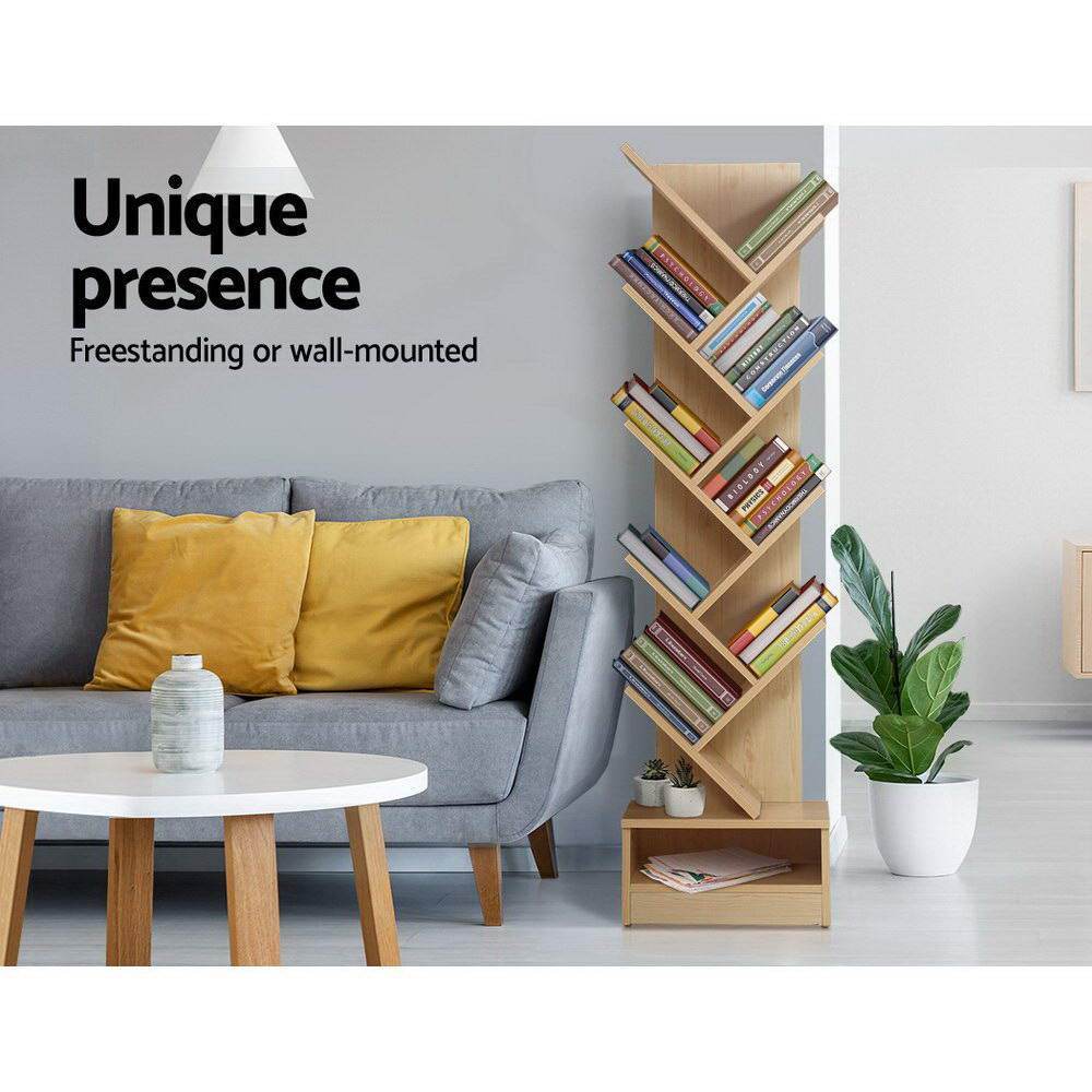 Artiss 9-Shelf Tree Book Storage Rack Natural