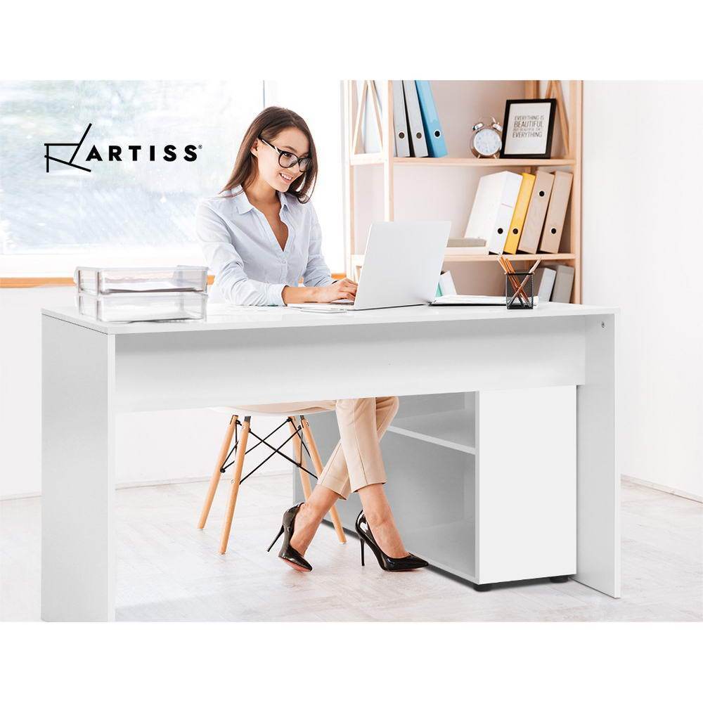 Artiss Corner Study Table Workstation With Bookcase Storage White