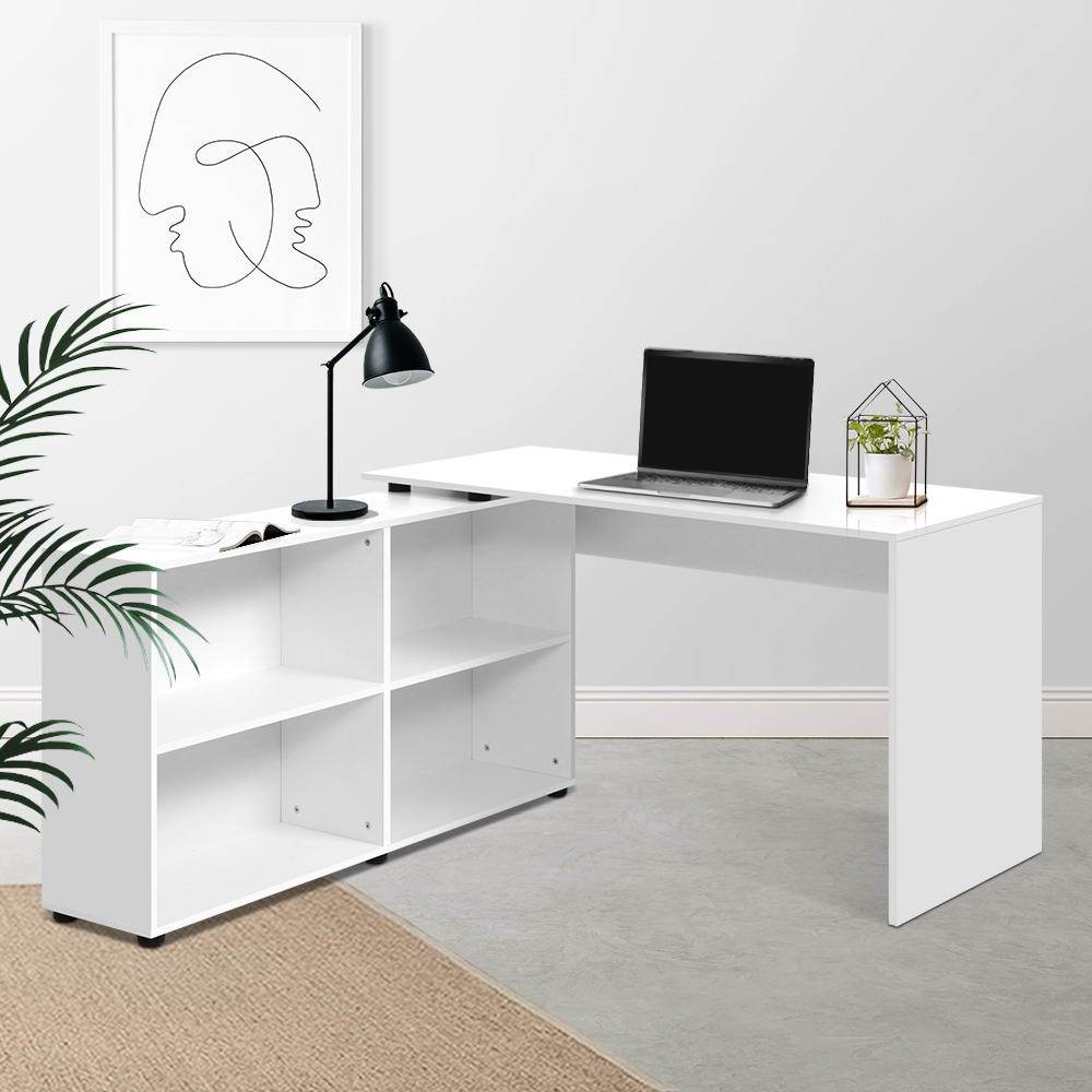 Artiss Corner Study Table Workstation With Bookcase Storage White