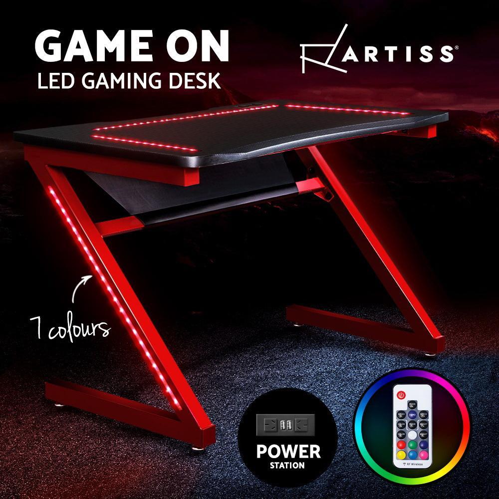 Artiss Carbon Fiber Gaming RGB LED Desk