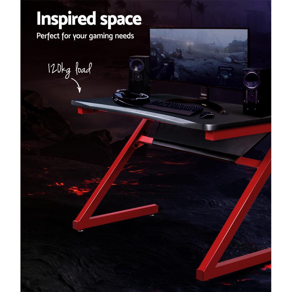 Artiss Carbon Fiber Computer Racer Desks Black Red