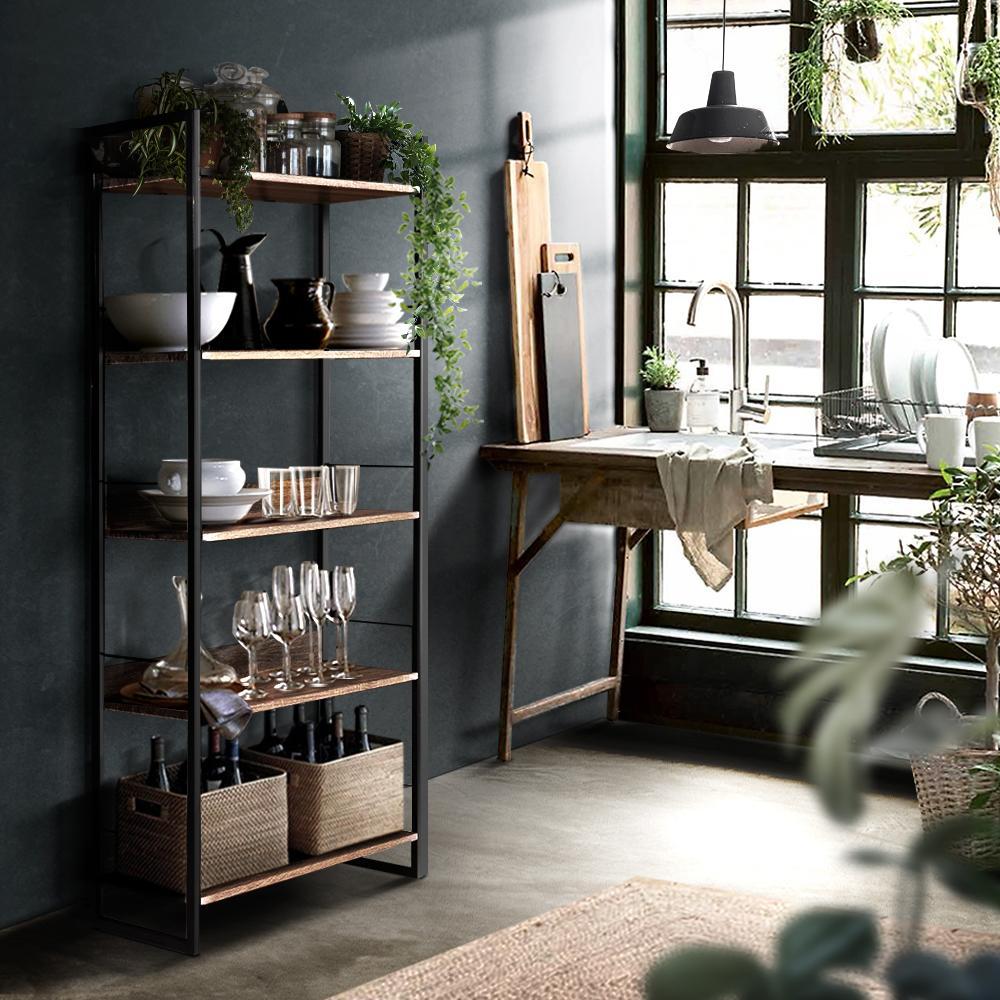 Artiss Wooden Metal Shelves Display Black Shelves