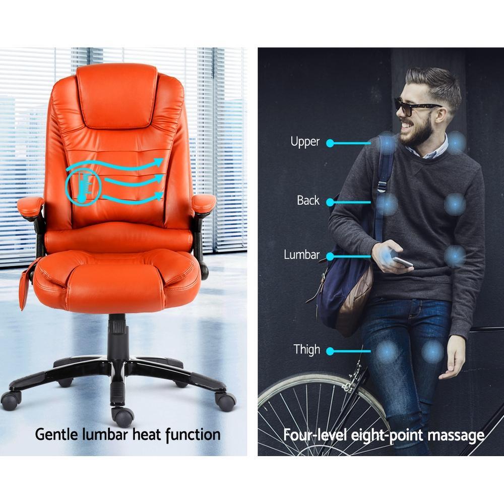 8 Point PU Leather Reclining Massage Chair - Amber