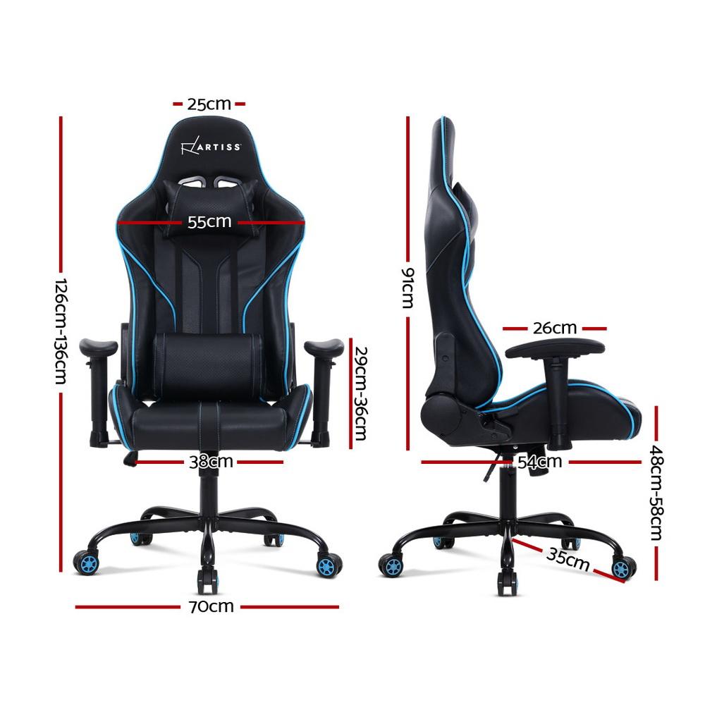 Artiss Black Blue Leather Seat Gaming Chair