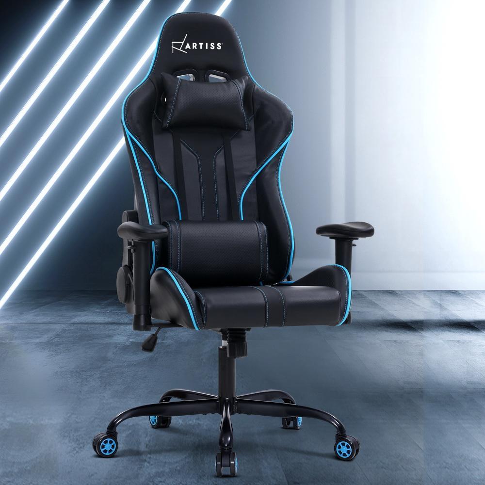Artiss Black Blue Leather Seat Gaming Chair