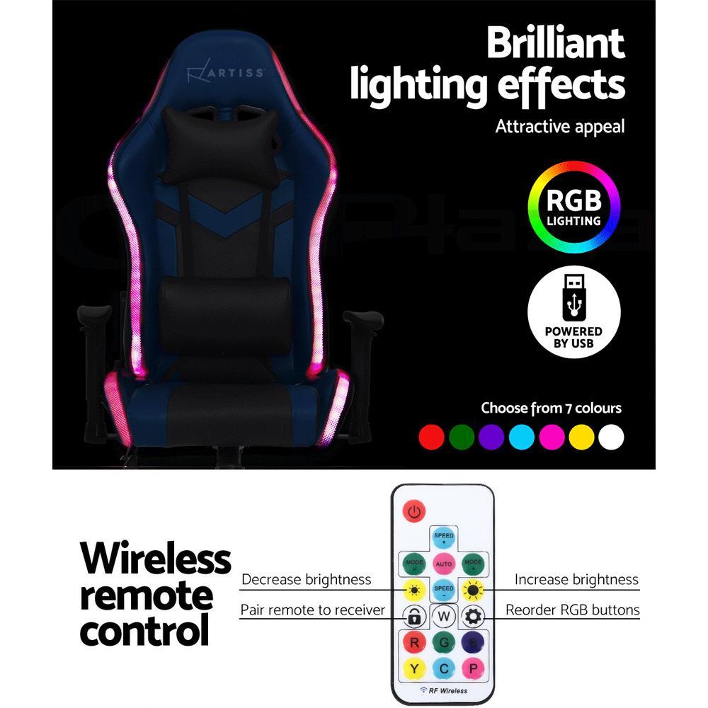 Artiss Home Office Blue RGB LED Gaming Office Chair