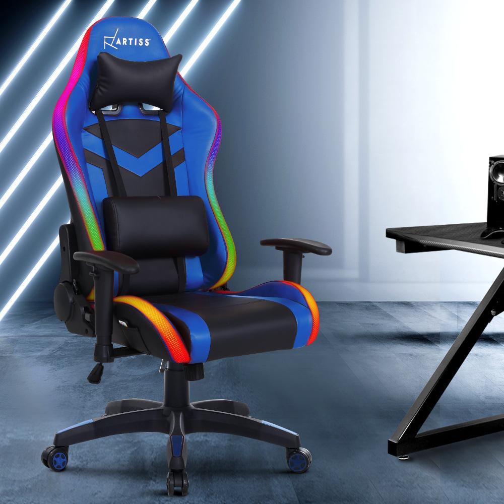 Artiss Home Office Blue RGB LED Gaming Office Chair