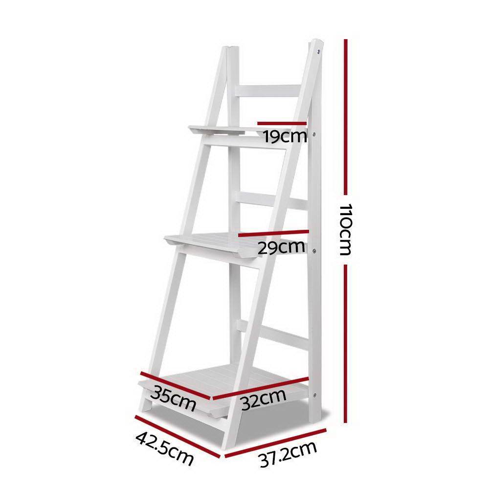 Artiss 3 Tier Wooden Ladder White Stand Book Shelves