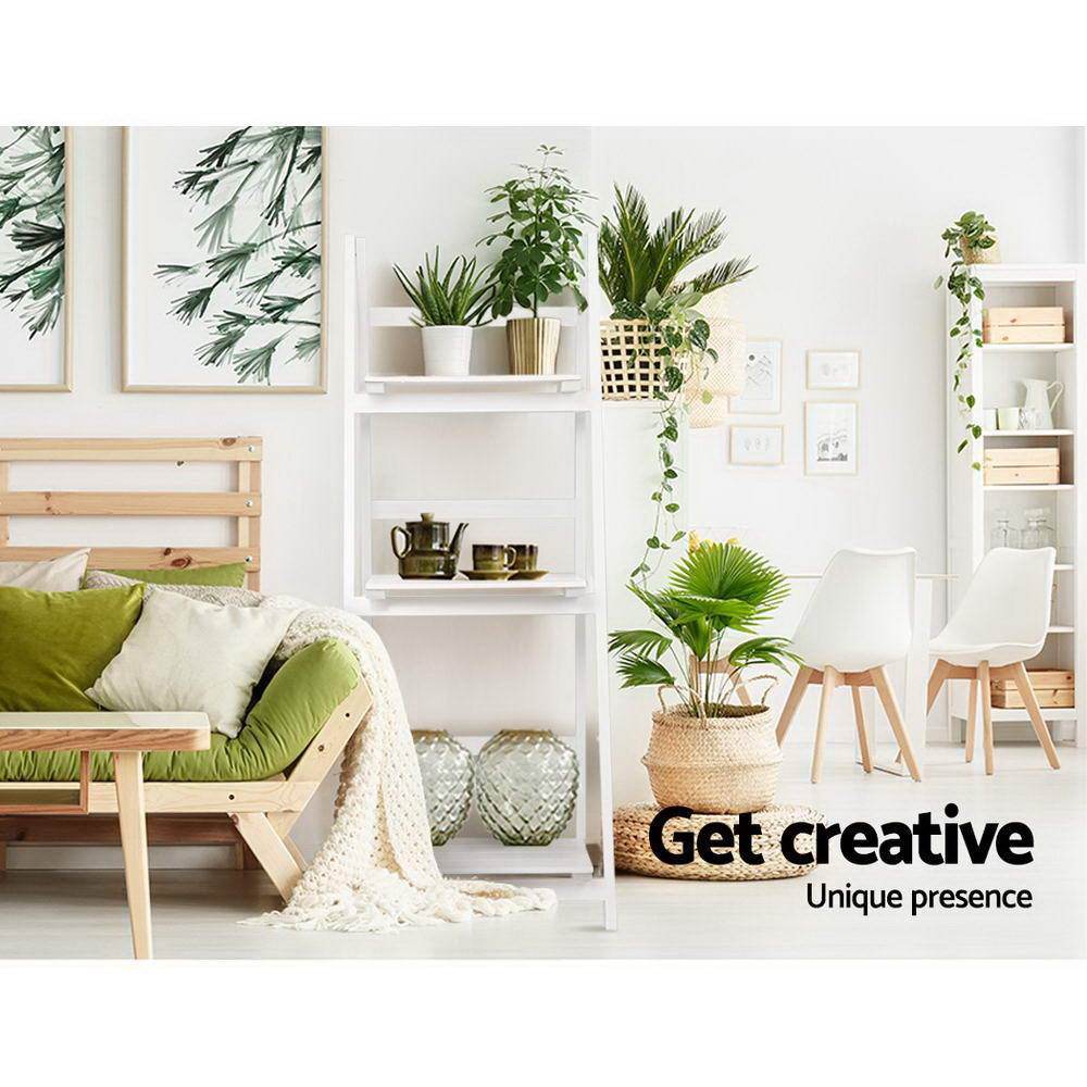 Artiss 3 Tier Wooden Ladder White Stand Book Shelves