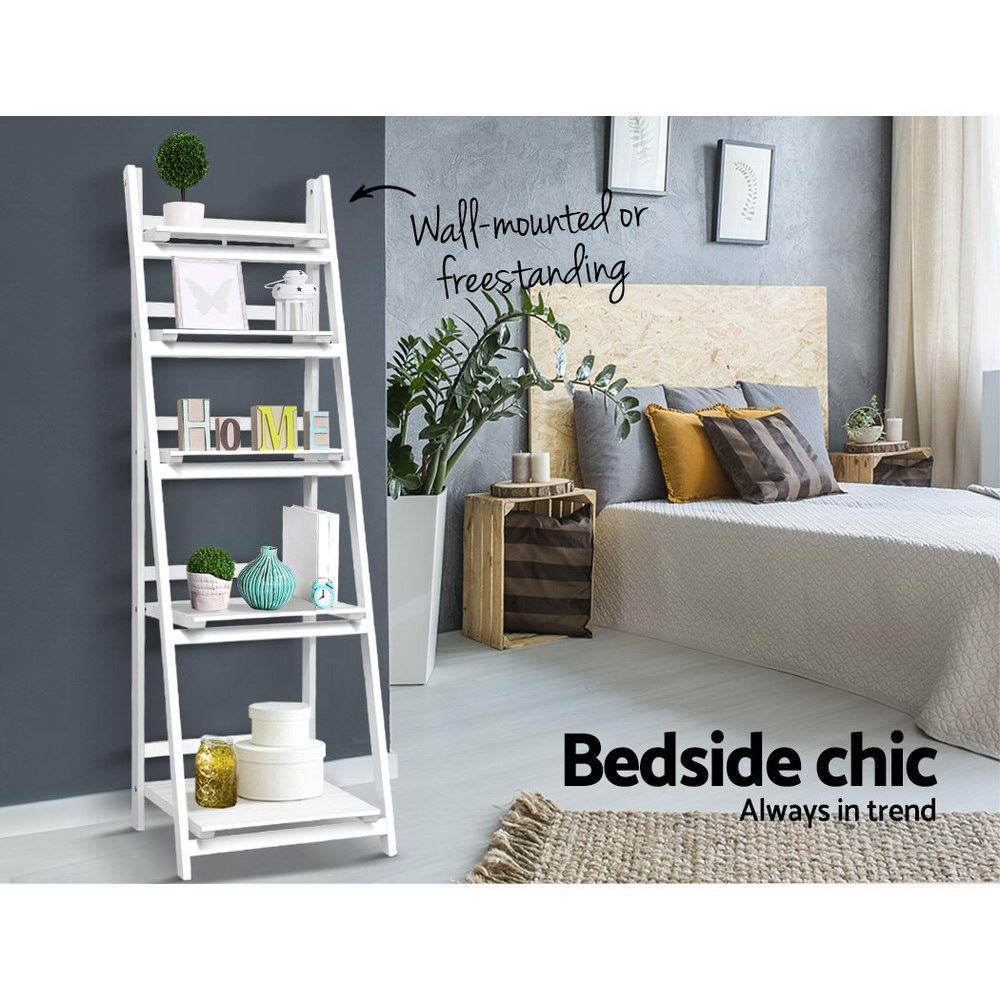 Artiss 5 Tier Wooden Ladder Stand Book Shelves Rack White