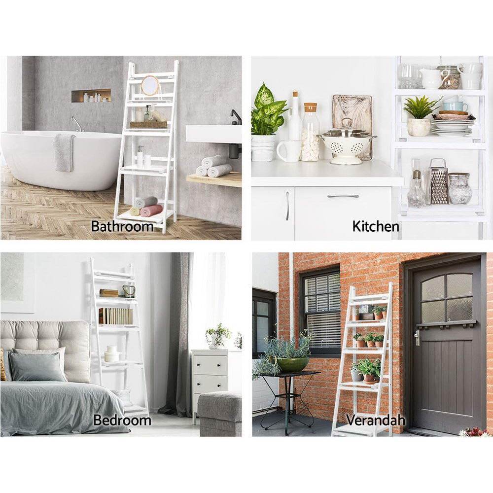 Artiss 5 Tier Wooden Ladder Stand Book Shelves Rack White