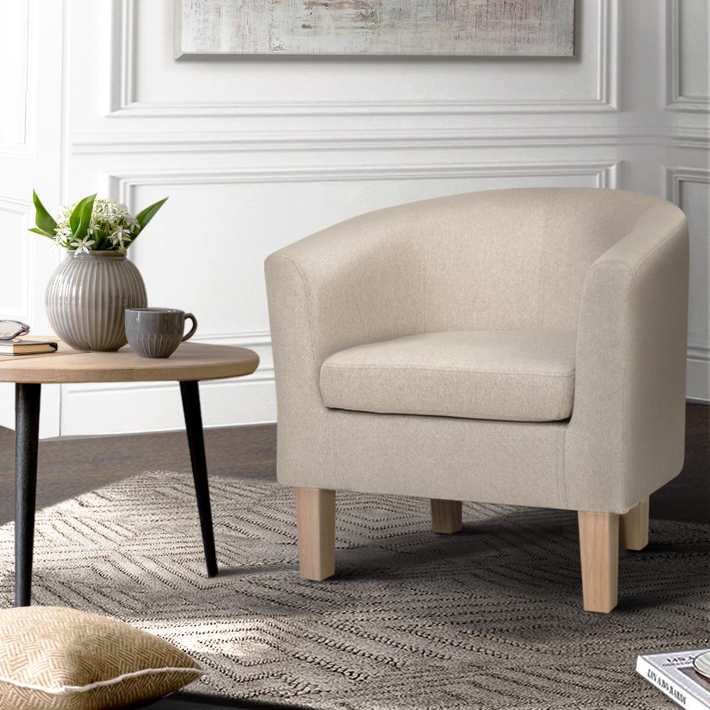 Artiss Beige Fabric Accent Tub Chair