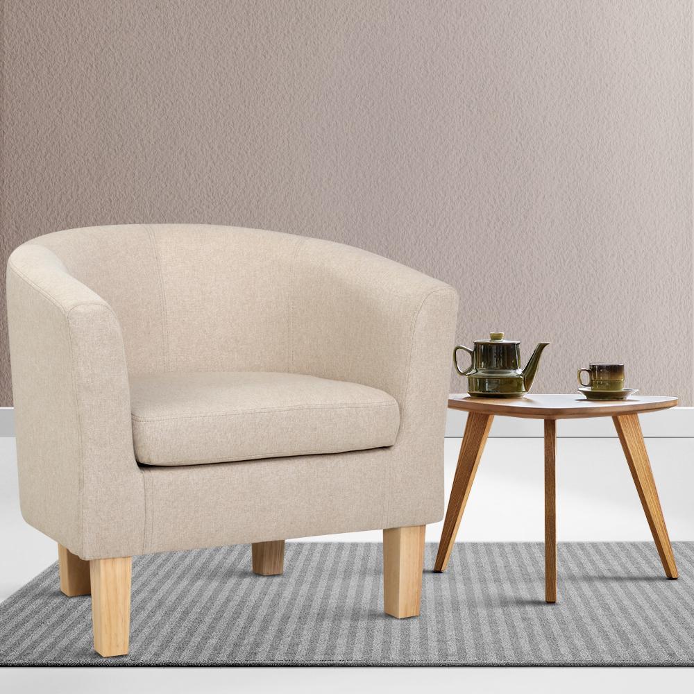 Artiss Beige Fabric Accent Tub Chair