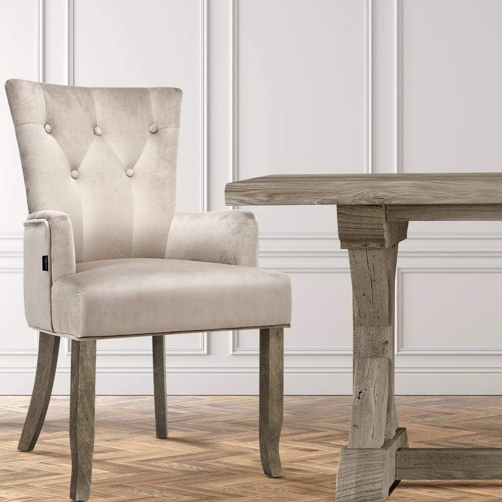 Artiss  French Provincial Chair Velvet Fabric Timber Retro Camel