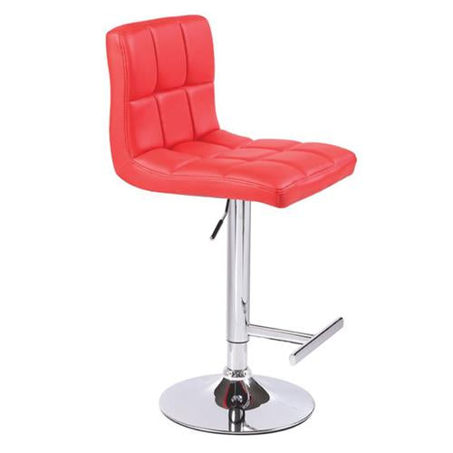 2 Red Bar Stools Faux Leather Mid High Back Adjustable Crome Base Gas Lift Swivel Chairs