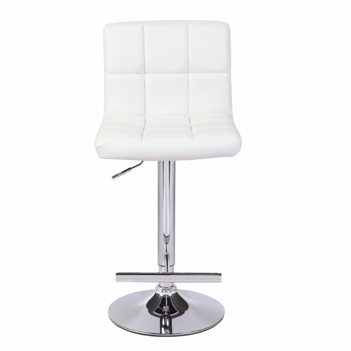 2 White Bar Stools Faux Leather Mid High Back Adjustable Crome Base Gas Lift Swivel Chairs
