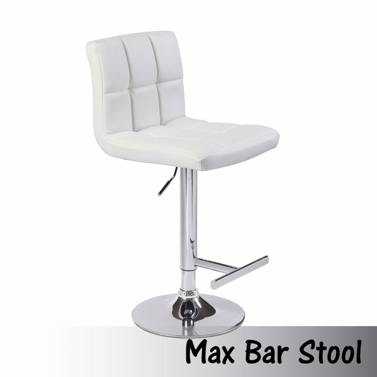 2 White Bar Stools Faux Leather Mid High Back Adjustable Crome Base Gas Lift Swivel Chairs