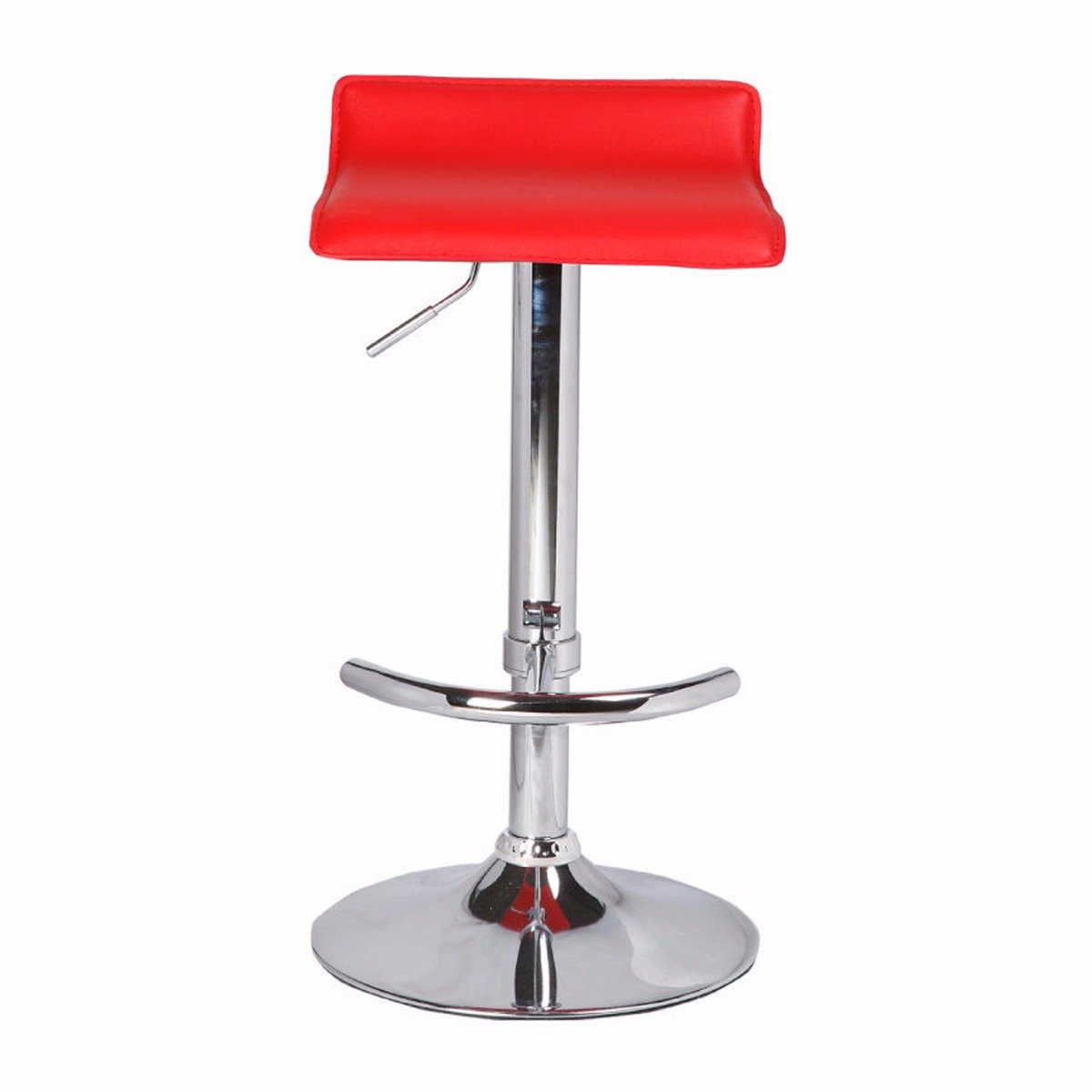 2 Red Bar Stools Faux Leather Low Back Adjustable Crome Base Gas Lift Slim Seat Swivel Chairs