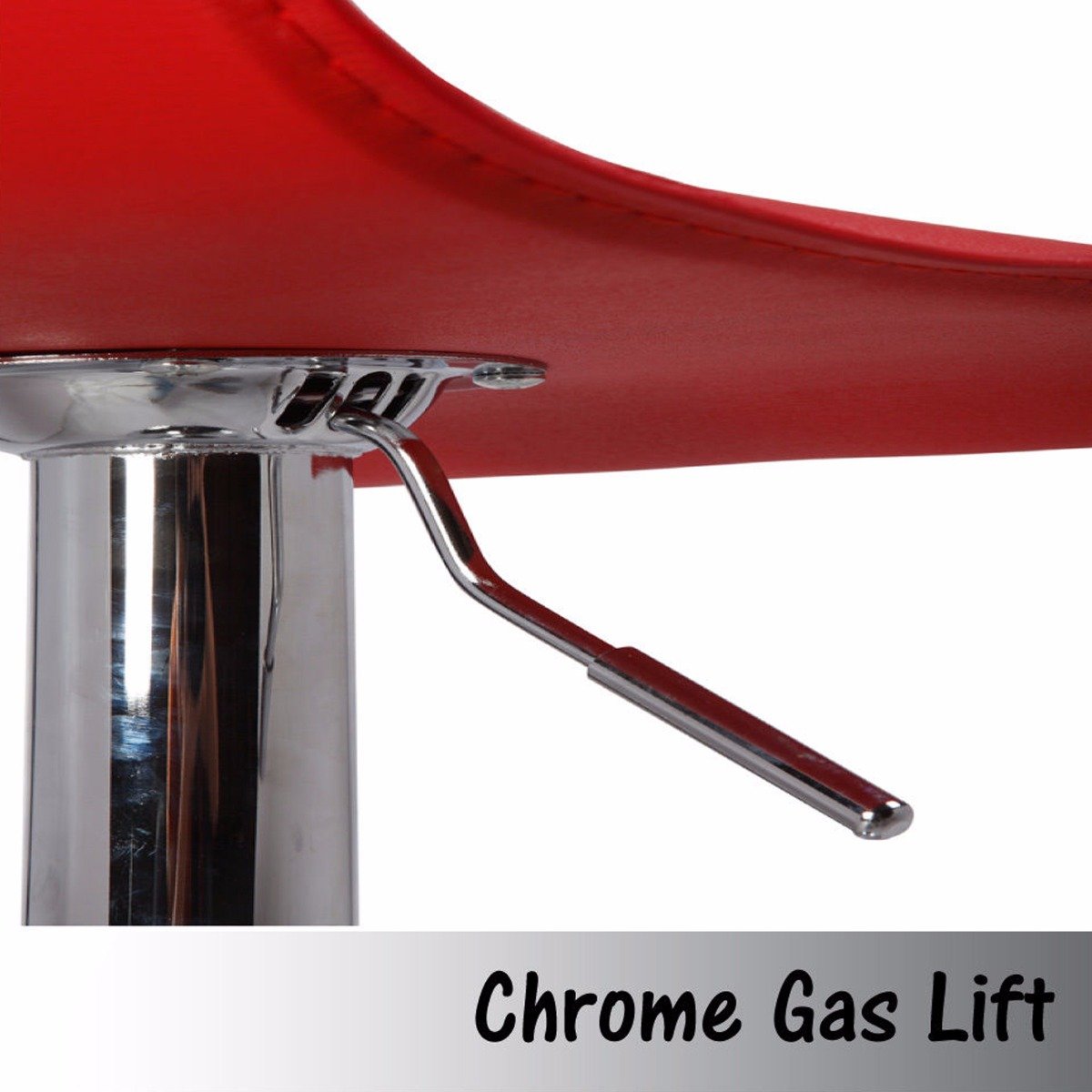 2 Red Bar Stools Faux Leather Low Back Adjustable Crome Base Gas Lift Slim Seat Swivel Chairs