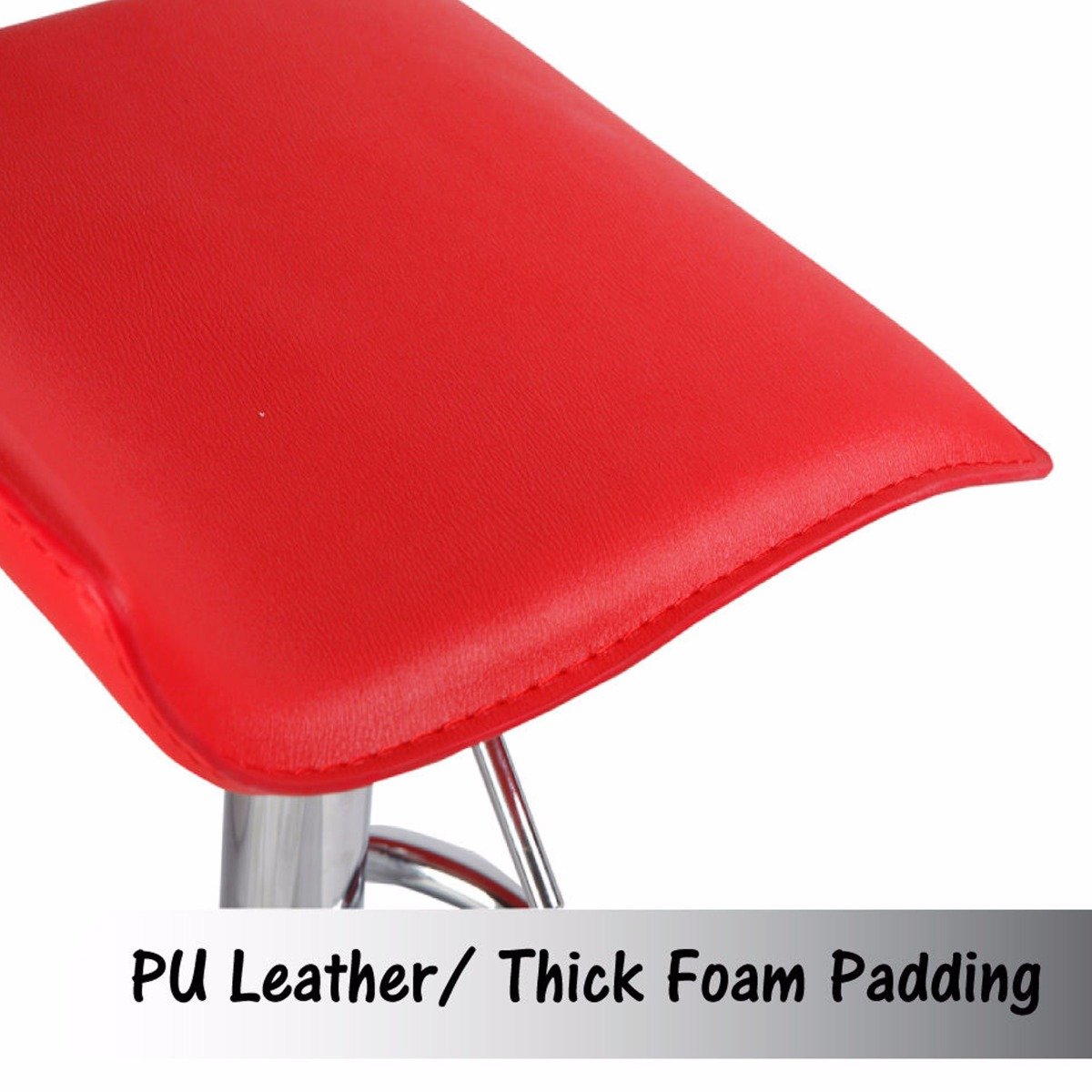 2 Red Bar Stools Faux Leather Low Back Adjustable Crome Base Gas Lift Slim Seat Swivel Chairs